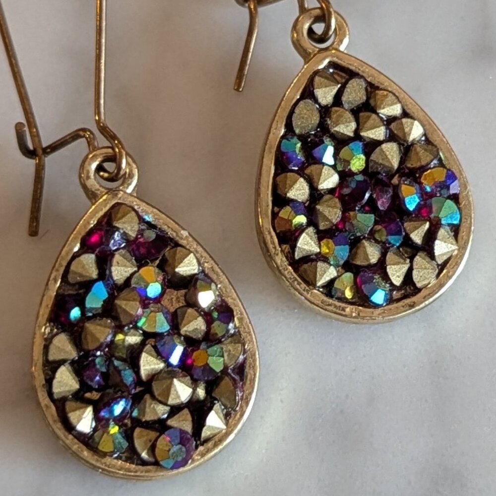 Glitter Stone & Multicolor Fringe Earrings - Picture 6 of 7
